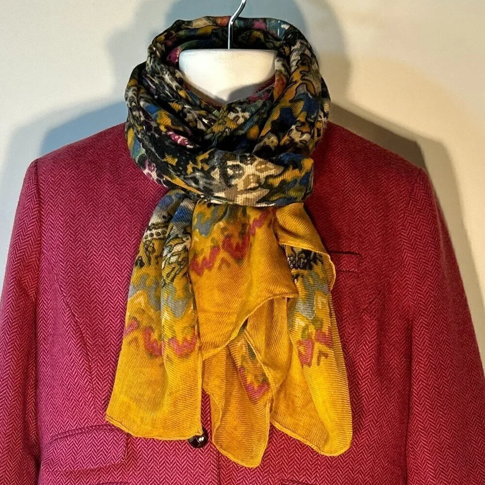 Scarf or Wrap 75 x 35 Soft Viscose oversized multi colored Art to wear Chic Boho